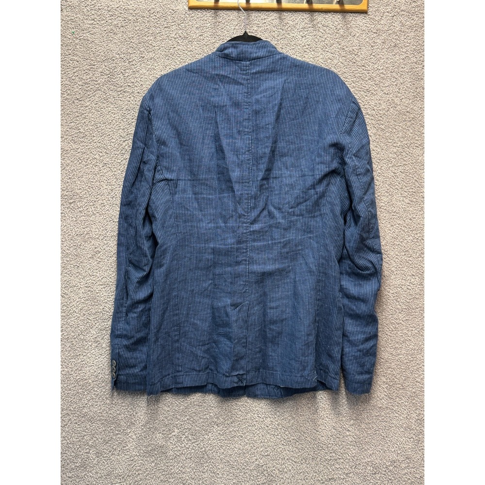 Zara Man Linen Blend Jacket Blue Pinstripe EUR 48 USA 38 - Picture 3 of 7